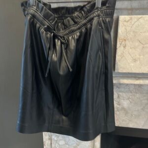 Black Faux Leather Skirt with Drawstring Waist